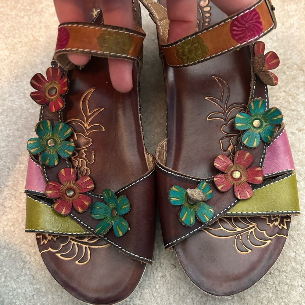 Floral Embellished Leather Sandals